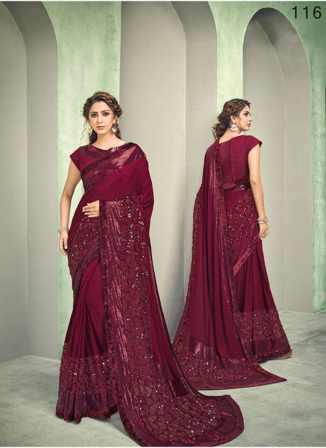 MAHOTSAV FELICITY Latest Designer Fancy Party Wear Sequins Embroidery Handwork Butta Heavy Silk Saree Collection 